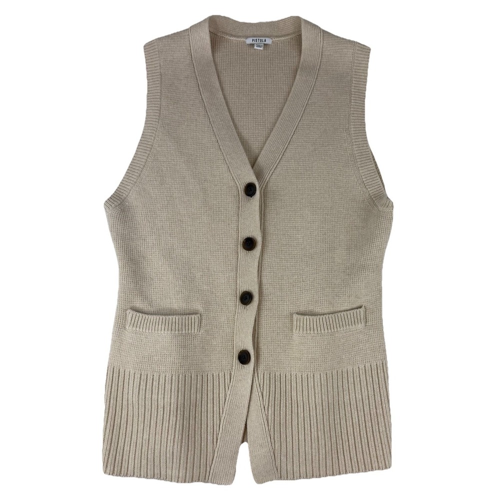 Pistola Audra Button Down Vest Cardigan Women's Large Preppy Cream Ivory‎
